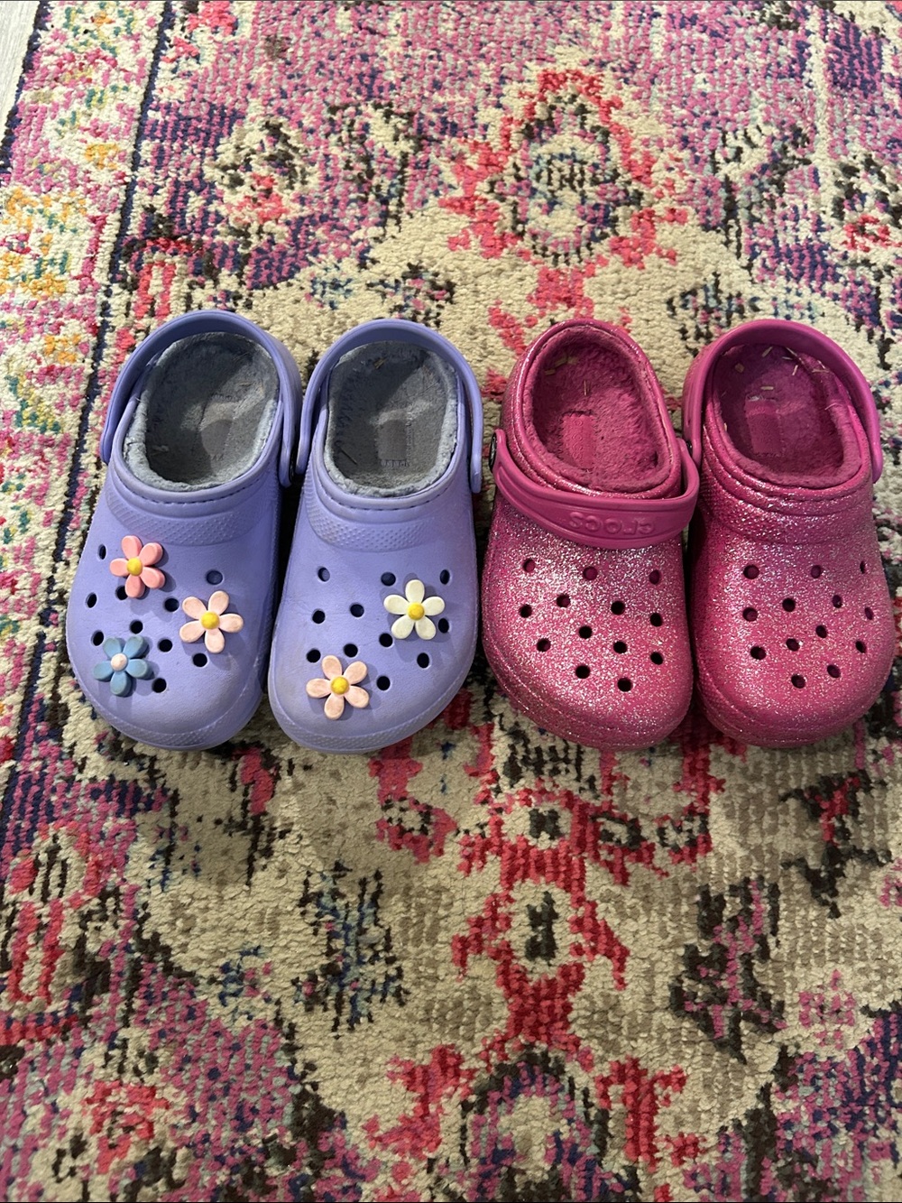 CROCS Kids Lavender and Pink Glitter Clogs Duo